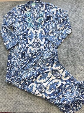 Antica Sartoria Giacomo Cinque Blue Tile Print Maxi Dress Size L/XL